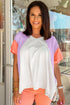 Beige Colorblock Patchwork V Neck Exposed Seam High Low T Shirt